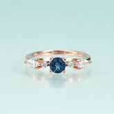 Round Cut Natural London Blue Topaz Silver Ring